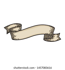 Ribbons isolated on white background. Old vintage style hand drawing engraved. Design element for banner, menu, poster, web.