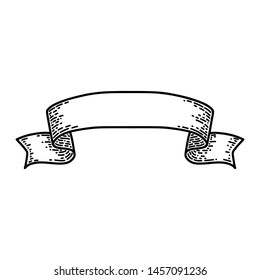 Ribbons isolated on white background. Old vintage style hand drawing engraved. Design element for banner, menu, poster, web.