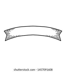 Ribbons isolated on white background. Old vintage style hand drawing engraved. Design element for banner, menu, poster, web.