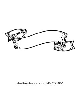 Ribbons isolated on white background. Old vintage style hand drawing engraved. Design element for banner, menu, poster, web.