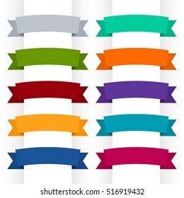 Ribbons Isolated on White Background, Banners,Ten Different Colors , Vector Illustration 