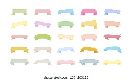 Ribbons Isolated Pastel Color Vector Set 