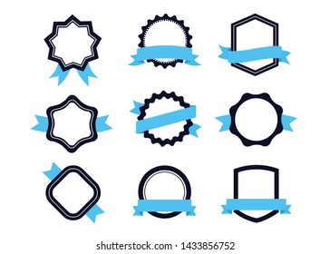 Ribbons and labels blue. Design elements. Set of emblem, sticker and badges stock vector illustration.