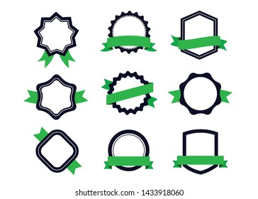 Ribbons and labels. Design elements.  Green set of emblem, sticker and badges stock vector illustration.