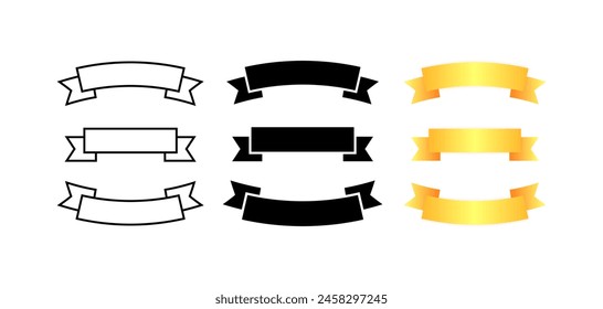 Ribbons mockup icons set. Linear, silhouette and flat style. Vector icons