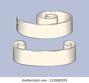 Ribbons monochrome sketches outline icons set. Colorless drawn stripes banners for text sample. Decorative black and white elements isolated on vector