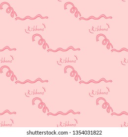 Ribbons on pink background. Seamless background. Endless pattern. Vector image. 