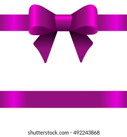 Ribbons purple, bow, white background. Card for the holiday.