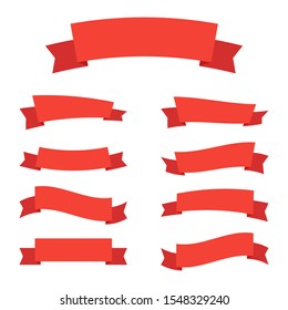 The ribbons are red in color. Modern collection of simple ribbons. Vector illustration.