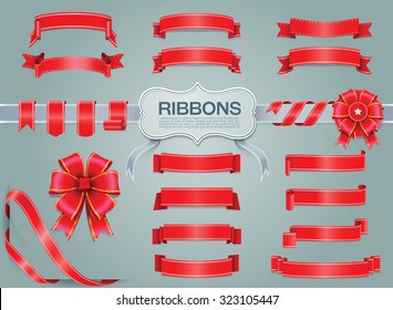 ribbons red set vector illustration