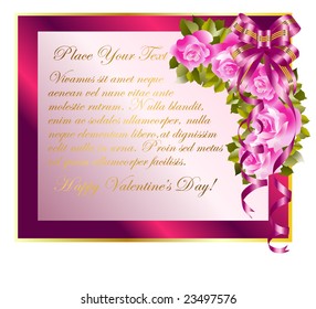 ribbons and roses decorate a copy space for Valentine's Day