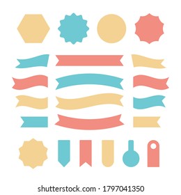 Ribbons set. Badges, paper banners, ribbons collection. Retro flat design concepts. Decorative vintage graphic elements. Vector illustration