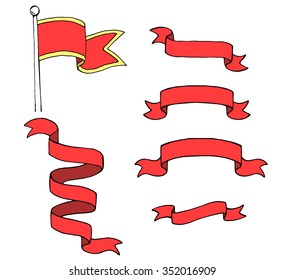 Ribbons set and flag. Vector illustration.