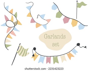 Ribbons set garland and flags hand drawn
