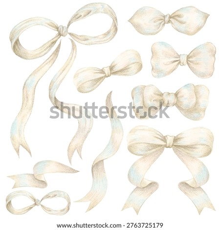 Ribbons set hand drawing with color pencil isolated on transparent background