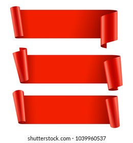 Ribbons set. Realistic Red Glossy paper ribbon. Vector illustration