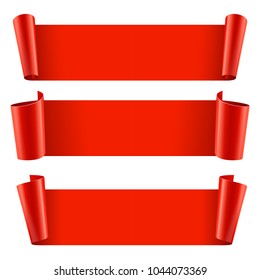 Ribbons set. Realistic Red Glossy paper ribbon. Vector illustration