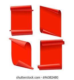 Ribbons set. Realistic Red Glossy paper ribbon. Vector illustration