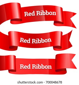 Ribbons set. Realistic Red Glossy paper ribbon. Vector illustration