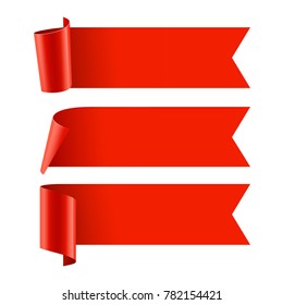 Ribbons set. Realistic Red Glossy paper ribbon. Vector illustration