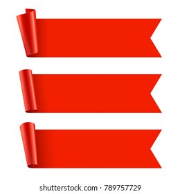 Ribbons set. Realistic Red Glossy paper ribbon. Vector illustration