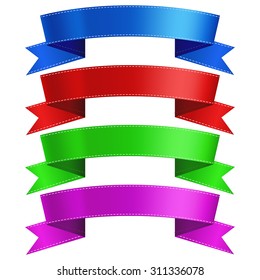 Ribbons set. Red, blue, green  flat ribbons. Vector illustration isolated on white background