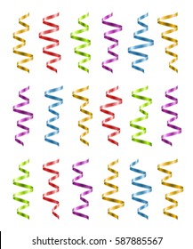 Ribbons set of various isolated forms. Colorful serpentine. Celebration confetti swirls