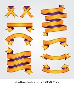 Ribbons. Set of yellow vector ribbons. Vector illustration. Ribbons for business and design.  Design elements. Gift ribbons for holiday