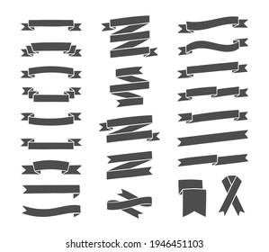 Ribbons silhouettes set. Hand drawn vintage ribbons collection for text decoration, banner, labels, greeting card. Vector illustration.