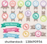 Ribbons and stamps about babies. Pastel colors