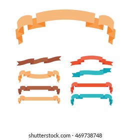 Ribbons in trendy style set isolated on white. Vector illustration