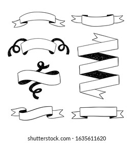 Ribbons vector collection. Hand drawn banners and ribbons on white background