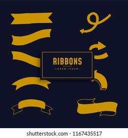 Ribbons vector collection on dark blue background. Vector illustration