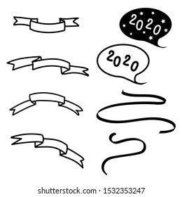 Ribbons vector illustration. Doodle, art line.Collection of black icons on an isolated white background in flat style. Holiday decoration for Christmas card, poster, lettering. Icon design, gift.EPS10