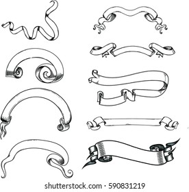  ribbons in vintage style. Old vector elements isolated on white background