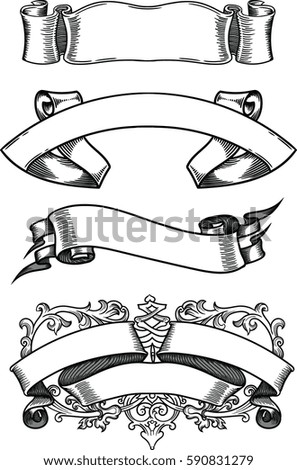  ribbons in vintage style. Old vector elements isolated on white background