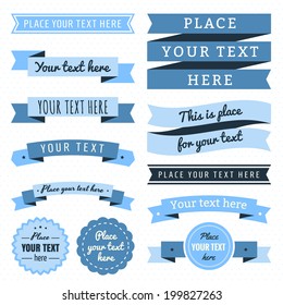 Ribbons vintage vector set in light and dark blue colors