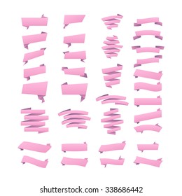 Ribbons vintage vector set in light and dark pink and brown colors art