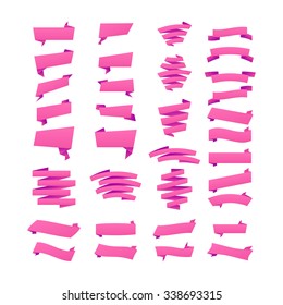 Ribbons vintage vector set in light and dark pink and brown colors art