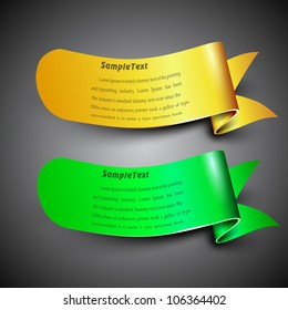 Ribbons in yellow and green color with text space, can be use as label, tag, bookmark or sticker. EPS 10.