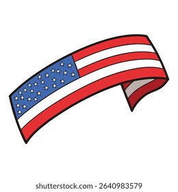 A ribbon-shaped American flag symbolizes patriotism with its flowing stars and stripes design, representing unity, freedom, and pride in the USA.
