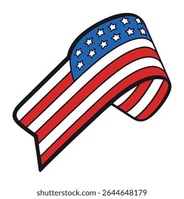 A ribbon-shaped American flag symbolizes patriotism with its flowing stars and stripes design, representing unity, freedom, and pride in the USA.
