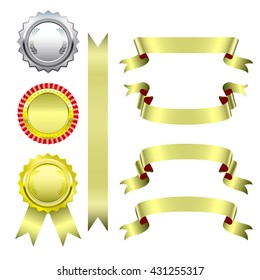  ribbons,medal,award ,set isolated on white background