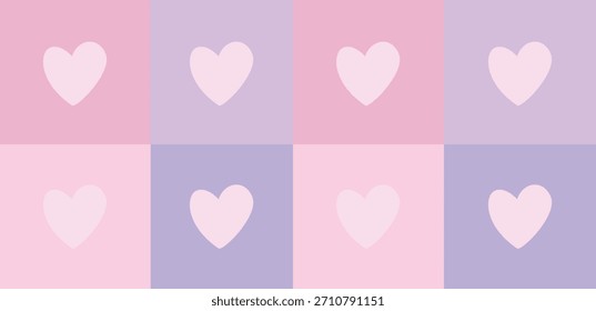 Patrón de estilo de cinta con bloques pastel alternados e iconos de corazón, adecuado para fondos, scrapbooking, diseños decorativos, gráficos para niños y usos de diseño creativo suave.