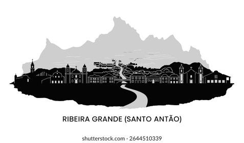 Ribeira Grande with Cape Verde, and vector silhouette.