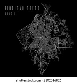 Ribeirao Preto city vector map poster. Brazil municipality square linear street map, administrative municipal area, white lines on black background, with title.