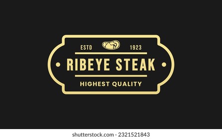 Ribeye steak logo or Rib eye steak label vector isolated in flat style. Best Ribeye steak label or logo for product packaging design element. Rib eye steak seal for packaging design element.