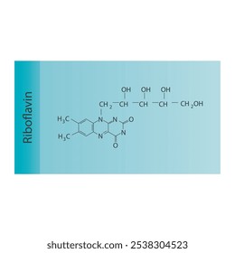 Riboflavin skeletal structure diagram.Vitamin B2 compound molecule scientific illustration.