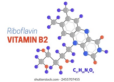 Riboflavina o vitamina B2 Ilustración de la fórmula de la estructura de la molécula