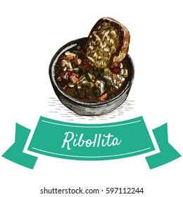Ribollita colorful illustration. Vector illustration of Italian cuisine.